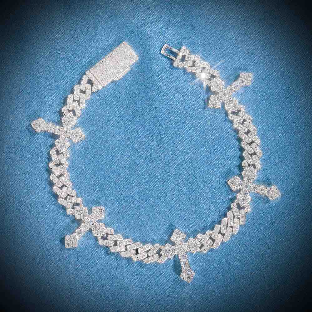 6MM Moissanite  Cross Cuban Link Bracelet
