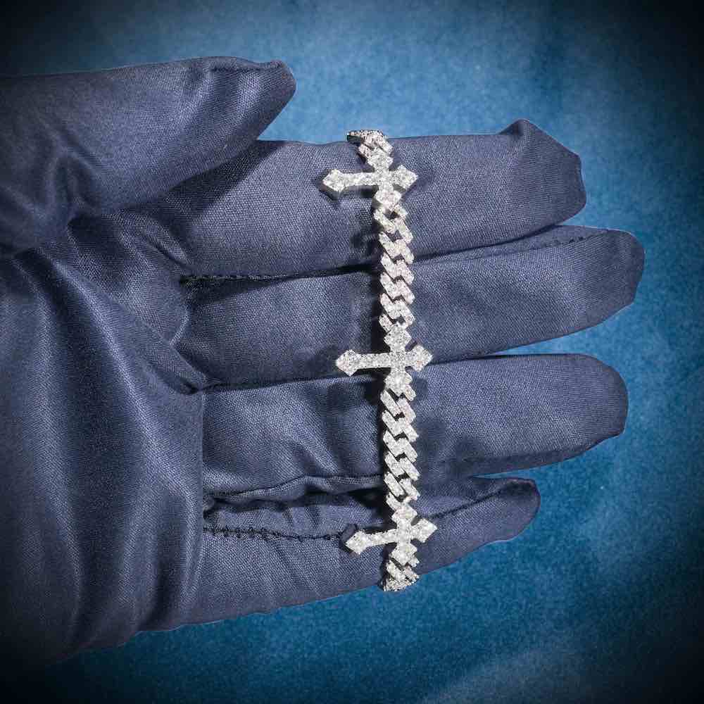 6MM Moissanite  Cross Cuban Link Bracelet