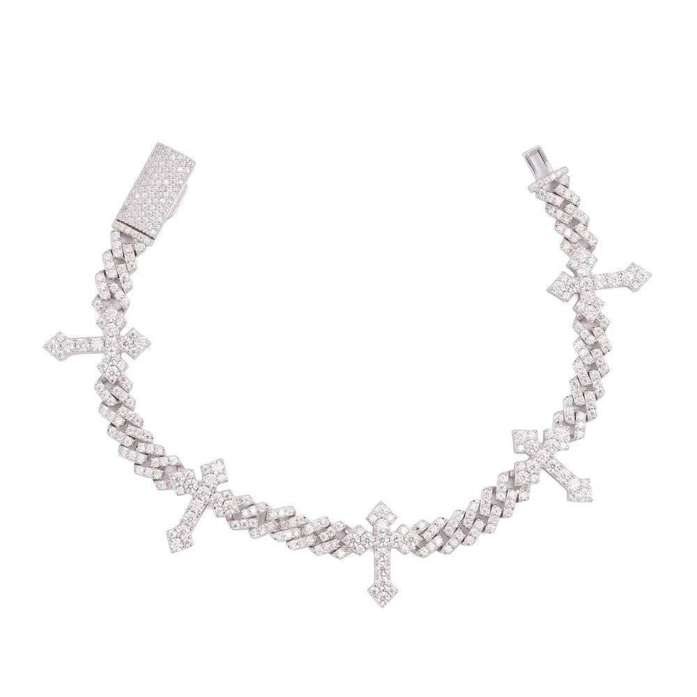 6MM Moissanite  Cross Cuban Link Bracelet