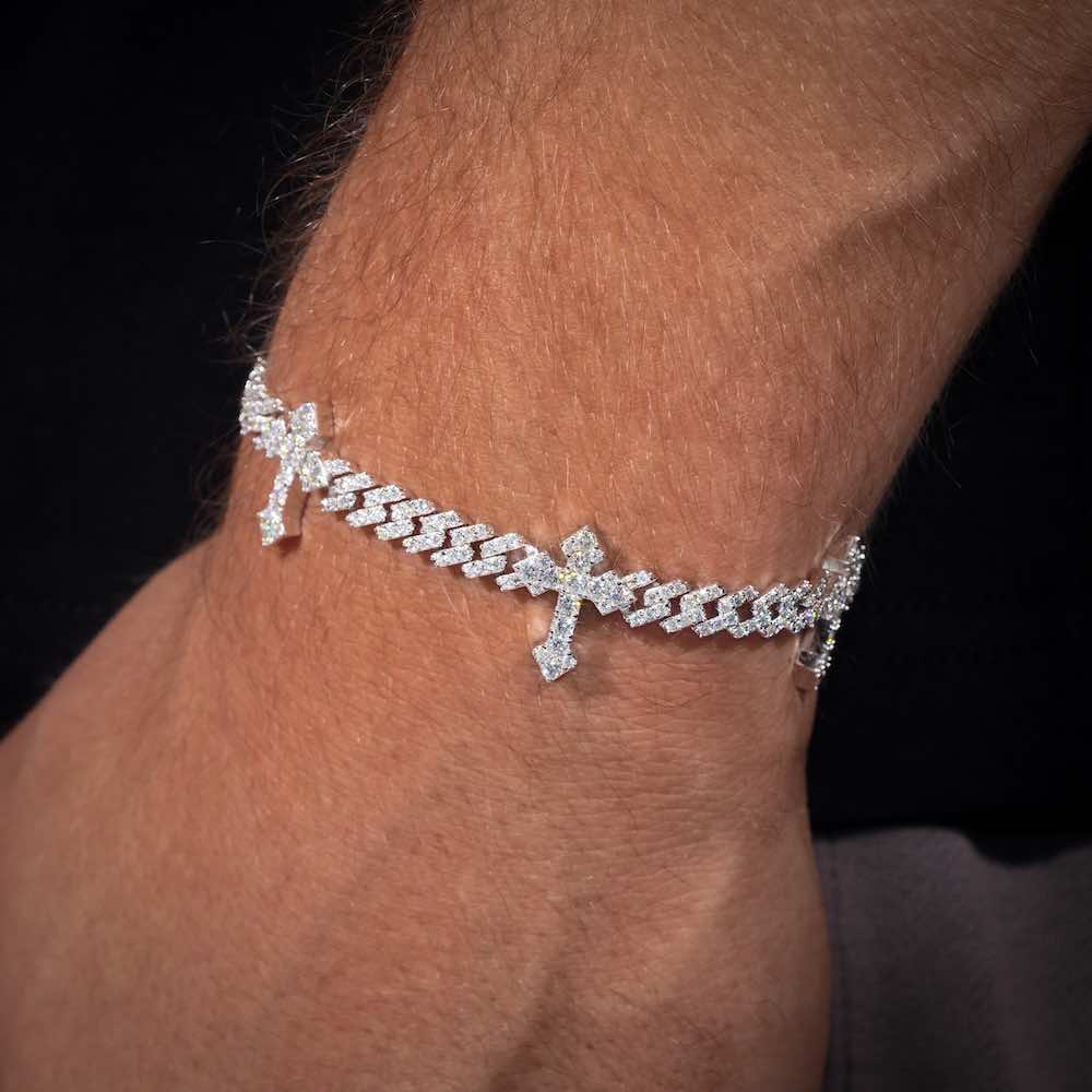 6MM Moissanite  Cross Cuban Link Bracelet