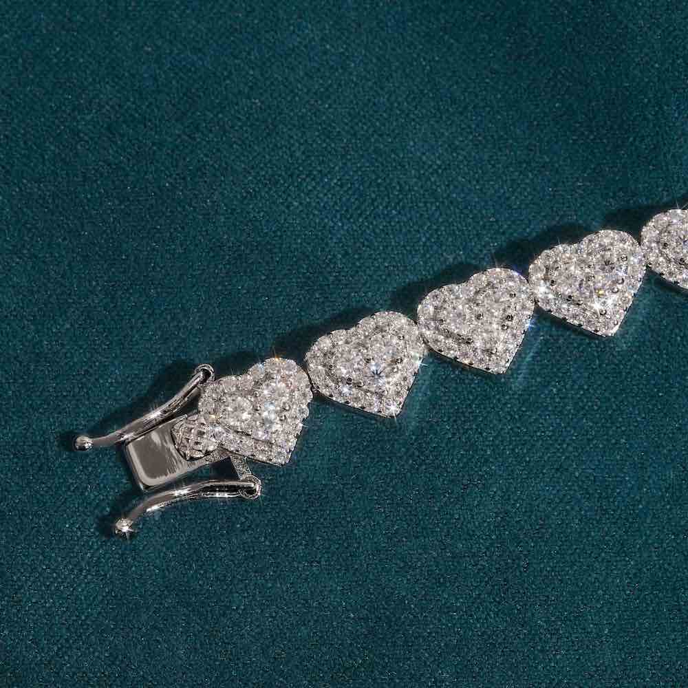 8MM Moissanite Heart Link Bracelet
