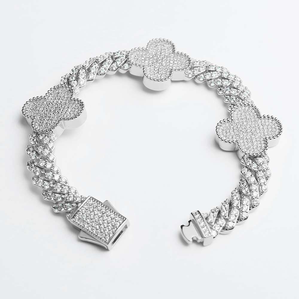 8MM Four Leaf Moissanite Cuban Link Bracelet