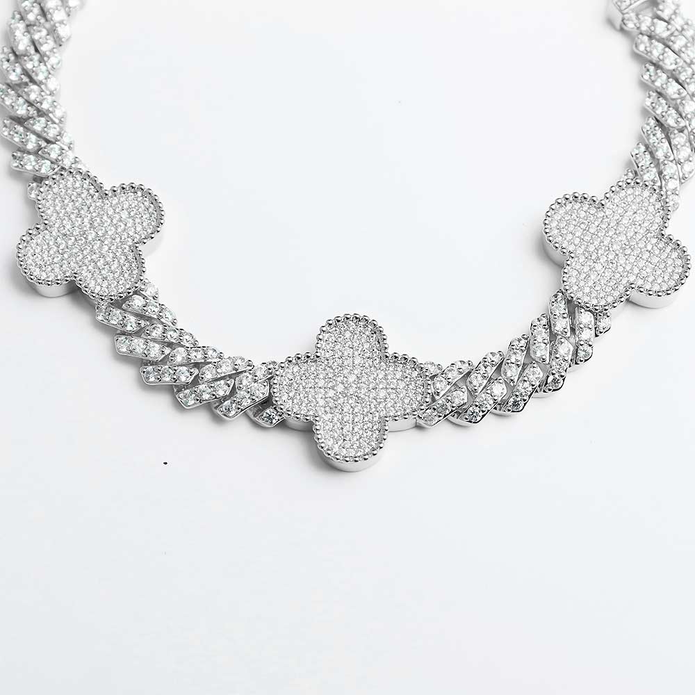 8MM Four Leaf Moissanite Cuban Link Bracelet