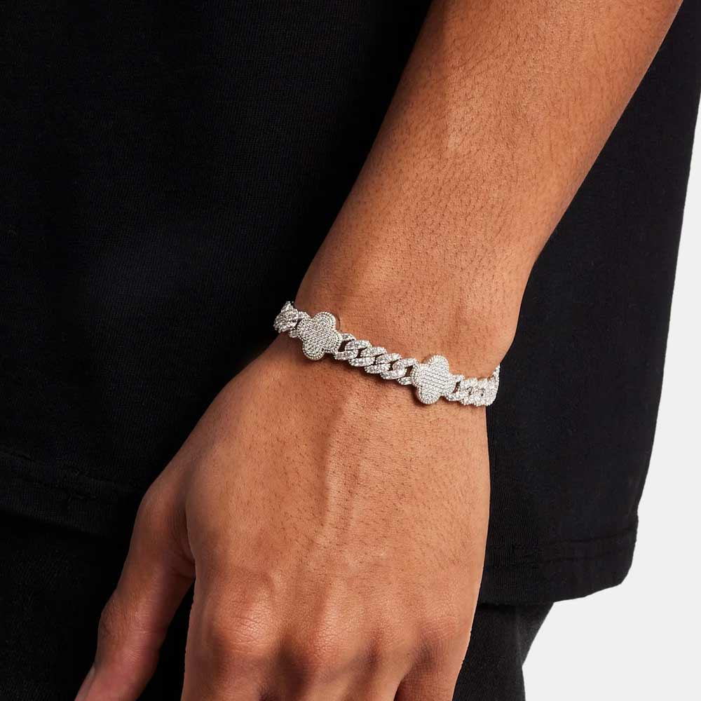 8MM Four Leaf Moissanite Cuban Link Bracelet