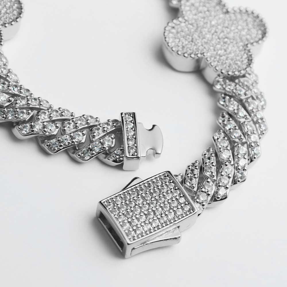 8MM Four Leaf Moissanite Cuban Link Bracelet